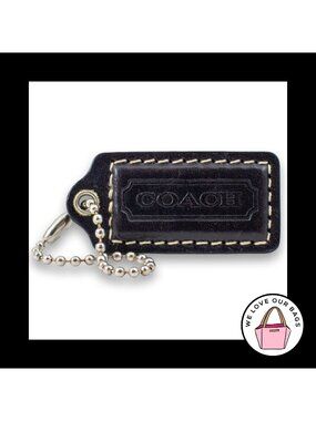COACH HANG TAG 2" Bag Charm Keychain Fob Dark Purple Leather Nickel Medium